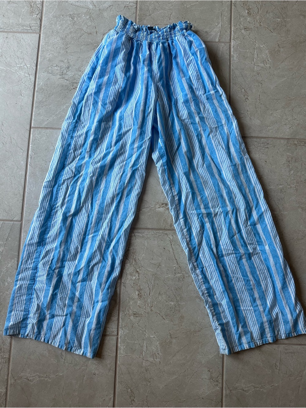 Lightweight beach boho wide leg pants built in liner shorts XS leisure striped
